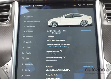 2015 Tesla Model S 70D/85D/P85D z USA, uszkodzony, nr VIN 5YJSA1H28FF094446